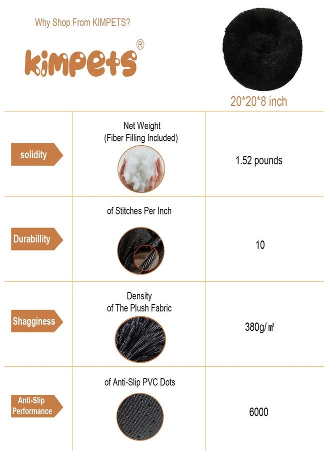 Kimpets Dog Beds - Calming Round Donut Washable Cuddle Anxiety Cat Bed, Anti-Slip Faux Fur - Medium & Large Dogs (20'' Black) - Image 3